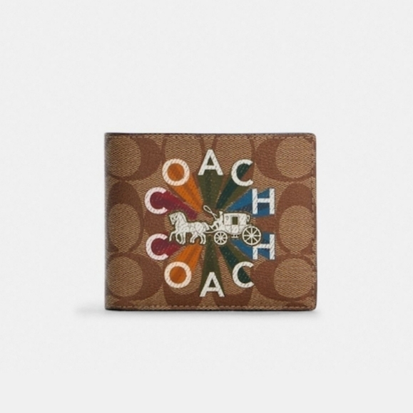 𝅺coach 3 In 1 Wallet In Signature Canvas With Coach Radial Rainbow NWT - Picture 1 of 7